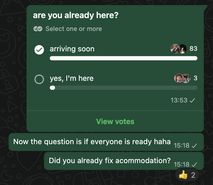 WhatsApp community poll of students arriving